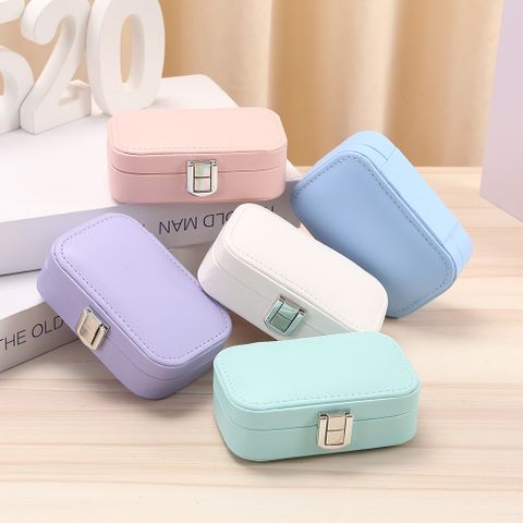 Simple Style Solid Color Coral Fleece Leather Jewelry Boxes