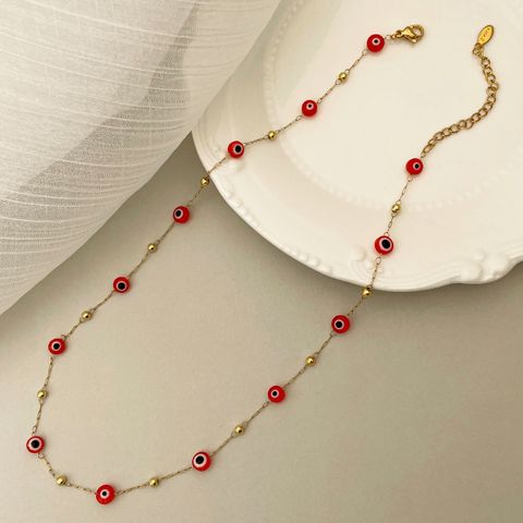 304 Stainless Steel Gold Plated Vintage Style Vacation Beaded Plating Devil'S Eye Beads Necklace