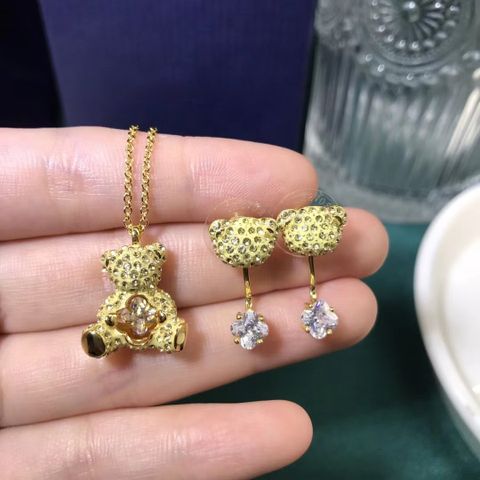 Cute Little Bear Alloy Plating Inlay Artificial Crystal Women's Bracelets Earrings Necklace