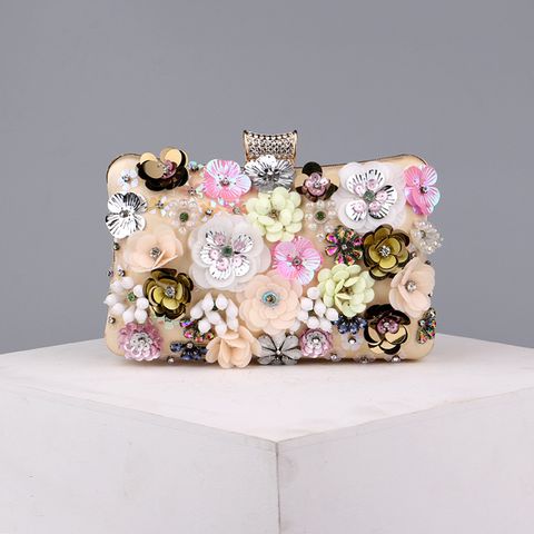 Blue Black Gold Pu Leather Flower Square Evening Bags
