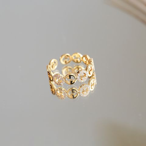 Wholesale Jewelry Glam Geometric Metal Zircon Inlay Open Rings