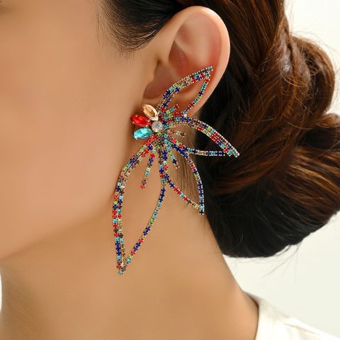 1 Pair Glam Retro Exaggerated Butterfly Plating Hollow Out Inlay Zinc Alloy Rhinestones Ear Studs