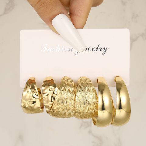 3 Pairs Vintage Style Exaggerated C Shape Round Plating Alloy Gold Plated Silver Plated Hoop Earrings