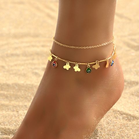 Beach Modern Style Sweet Heart Shape Butterfly Copper Tassel Plating 18K Gold Plated Women's Anklet