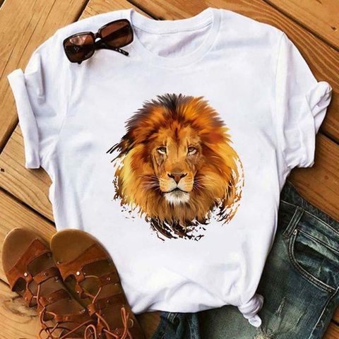 Women's T-shirt Short Sleeve T-shirts Printing Casual Animal Lion Tiger