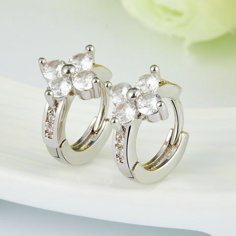 1 Pair Simple Style Heart Shape Flower Butterfly Inlay Copper Zircon Earrings