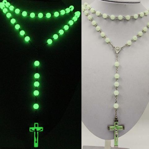 Retro Simple Style Cross Arylic Alloy Beaded Luminous Unisex Pendant Necklace