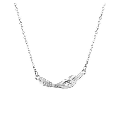 Classic Style Feather Copper Plating Inlay Zircon 18k Gold Plated Pendant Necklace