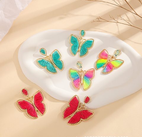 1 Pair Lady Butterfly Raffia Drop Earrings