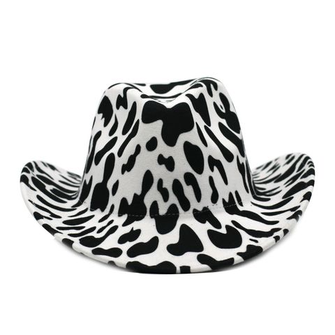 Unisex Cowboy Style Cow Pattern Crimping Fedora Hat