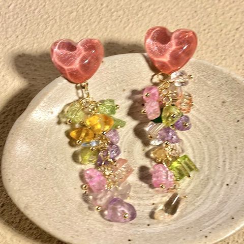 1 Pair Sweet Simple Style Heart Shape Flower Butterfly Inlay Imitation Pearl Alloy Rhinestones Earrings