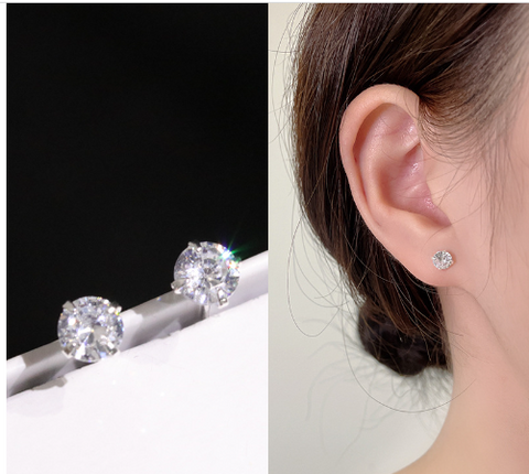 1 Pair Sweet Square Inlay Sterling Silver Zircon Ear Studs