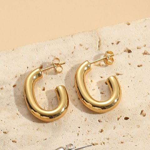 1 Pair Elegant Luxurious Classic Style C Shape Round Solid Color Plating 304 Stainless Steel Earrings