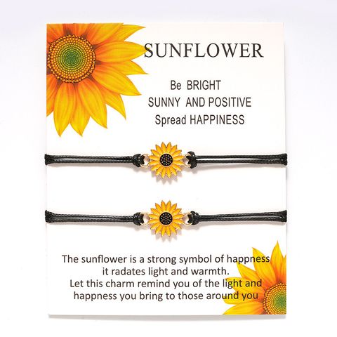 Einfacher Stil Sonnenblume Legierung Wachslinie Emaille Überzug Paar Kordelzug Armbänder