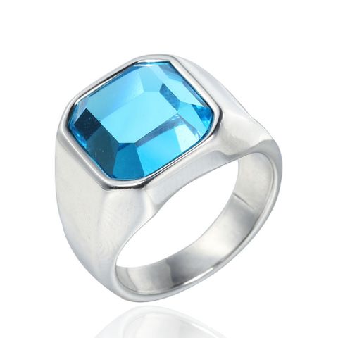 Retro Punk Square Stainless Steel Inlay Gem Unisex Wide Band Rings