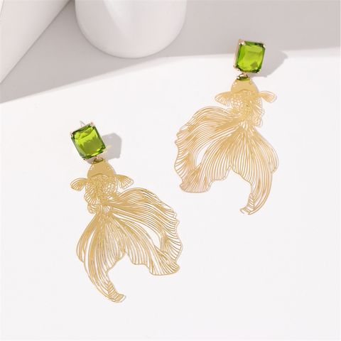 Exaggerated Sweet Square Goldfish Alloy Hollow Out Inlay Rhinestones Women's Drop Earrings 1 Pair