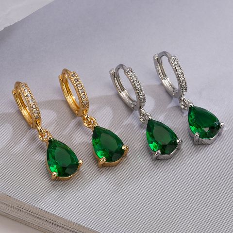1 Pair Simple Style Commute Water Droplets Plating Inlay Copper Zircon 18k Gold Plated Drop Earrings
