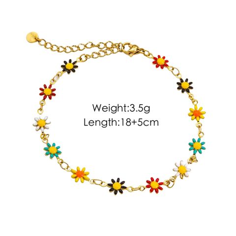 304 Stainless Steel 14K Gold Plated Sweet Enamel Flower Bracelets Anklet Necklace