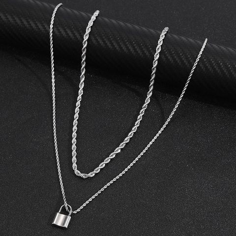 Hip-hop Punk Lock Stainless Steel Plating Silver Plated Men's Pendant Necklace