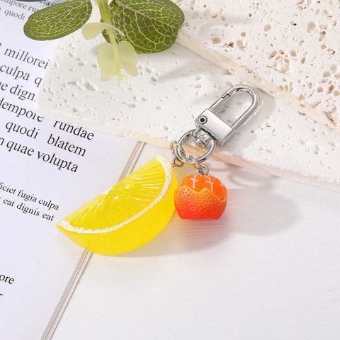 Cute Lemon Orange Fruit Alloy Resin Silica Gel Bag Pendant Keychain
