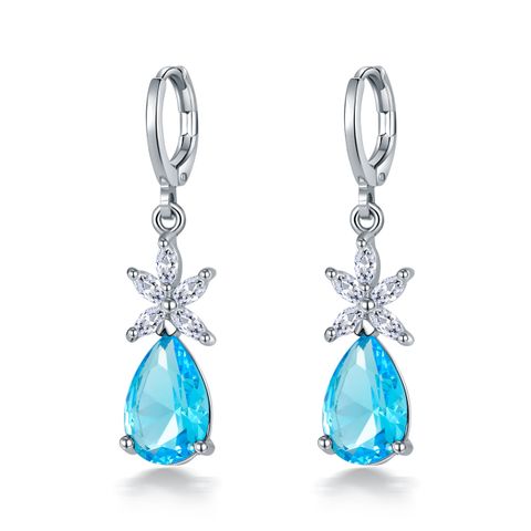 1 Pair Sweet Water Droplets Plating Inlay Copper Zircon White Gold Plated Drop Earrings