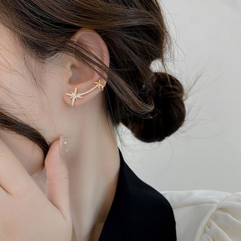 1 Pair Simple Style Korean Style Star Asymmetrical Inlay Alloy Rhinestones Ear Cuffs Ear Studs