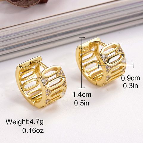 1 Pair Ig Style Simple Style Hexagon Heart Shape Butterfly Plating Hollow Out Inlay Copper Zircon 18k Gold Plated Earrings