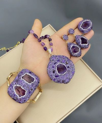 Classical Lady Irregular Crystal Inlay Rhinestones Women's Bracelets Earrings Necklace