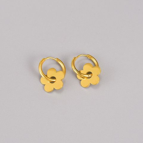 1 Pair Japanese Style Flower Plating Titanium Steel Drop Earrings