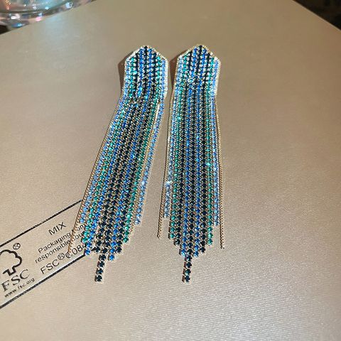 Fashion Tassel Copper Inlay Rhinestones Drop Earrings 1 Pair