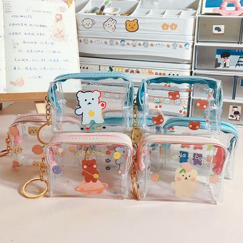 Cute Ins Cartoon Portable Coin Purse Cosmetic Bag Transparent Zipper Waterproof Small Size Gel Bag Student Storage Bag