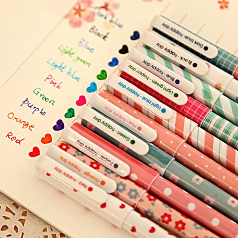 Japanese Style Floral Print Ten Color Neutral Pens 10 Sets