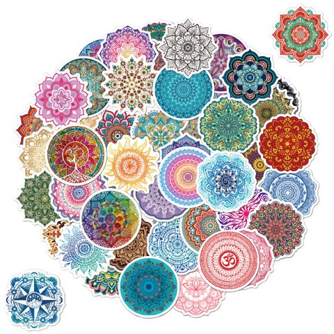 50 Sheets / 1 Package Mandala Yoga Pattern Round Decorative Stickers