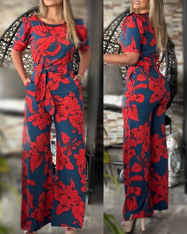 Women's Street Streetwear Flower Full Length Printing Jumpsuits