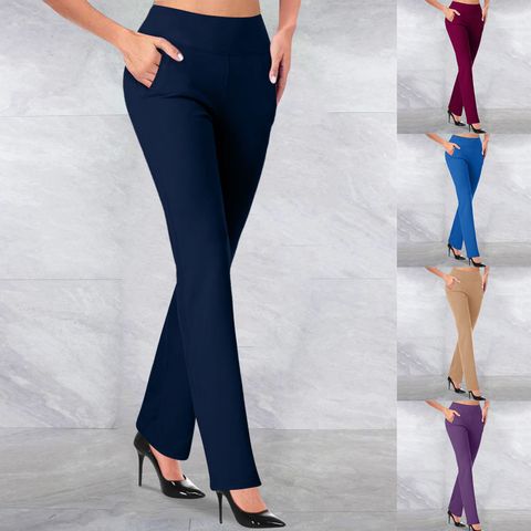 Mujeres Oficina Negocio Color Sólido Longitud Total Bolsillo Pantalones De Vestir