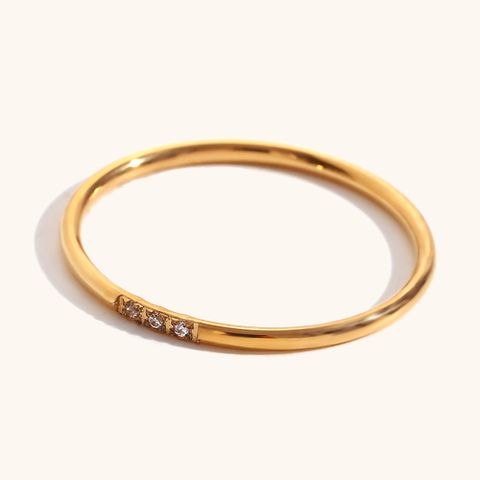 Basic Simple Style Classic Style Solid Color Stainless Steel Plating Inlay Rhinestones 18k Gold Plated Rings