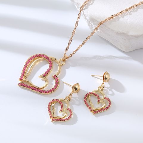 Elegant Luxurious Heart Shape Alloy Inlay Rhinestones Women's Earrings Necklace