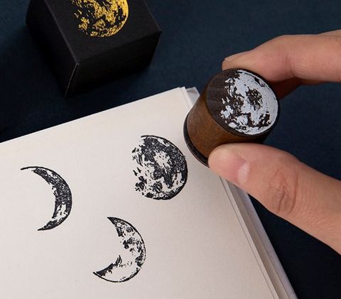 Mocard Wooden Stamp Moon Phase Series Notebook Round Moon Retro Diary Decoration Diy Printed Paintings 7 Options