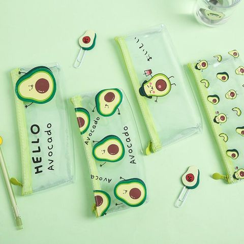 Ins Style Green Avocado Transparent Pencil Case Student Japanese Girl Heart Cartoon Simple Large Capacity Stationery Bag