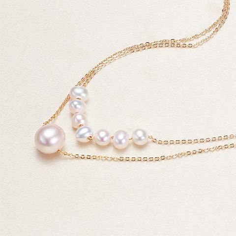 1 Piece Lady Solid Color Beaded Alloy Freshwater Pearl Layered Necklaces