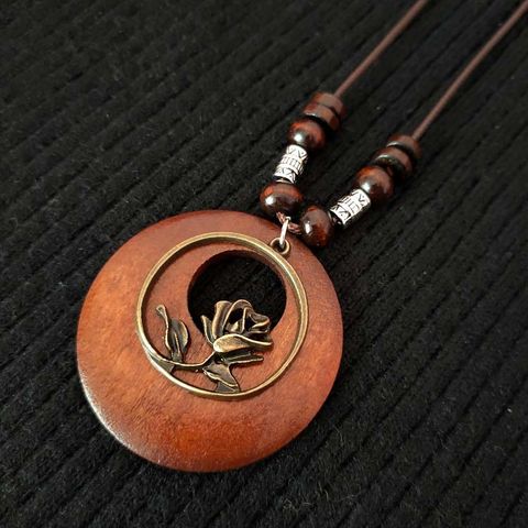 Ethnic Style Leaf Owl Flower Wood Wholesale Pendant Necklace