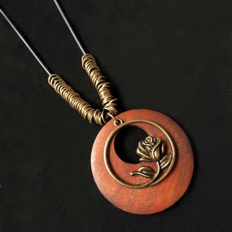 Ethnic Style Leaf Owl Flower Wood Wholesale Pendant Necklace