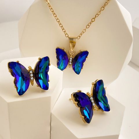 Wholesale Jewelry Glam Luxurious Butterfly Alloy Artificial Gemstones Inlay Earrings Necklace
