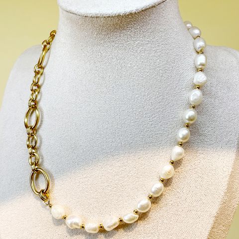 Wholesale Jewelry Simple Style Classic Style Oval 304 Stainless Steel Pearl Gold Plated Plating Necklace