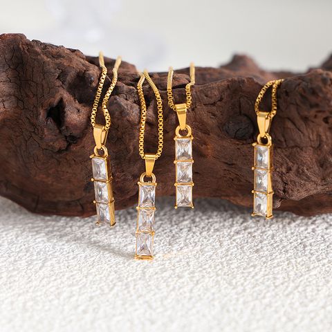 Elegant Square Titanium Steel Plating Inlay Crystal Pendant Necklace