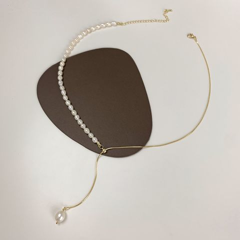 Elegant Round Freshwater Pearl Copper Necklace In Bulk