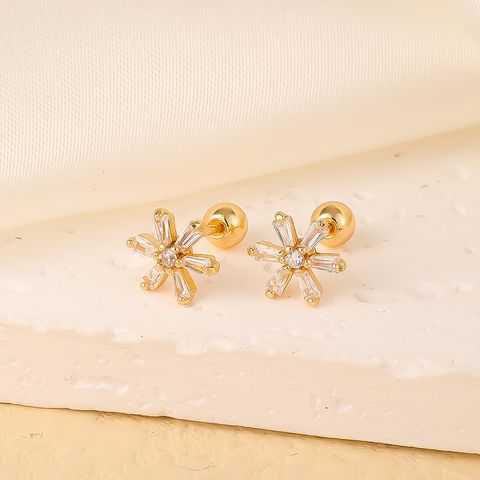 1 Pair Elegant Sweet Swan Flower Butterfly Plating Inlay 304 Stainless Steel Copper Zircon Gold Plated Ear Studs