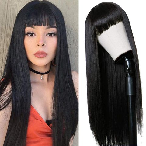 Women's Sweet Party Stage High Temperature Wire Bangs Long Straight Hair Wigs