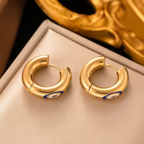 1 Pair Modern Style Devil'S Eye Enamel Plating 304 Stainless Steel 18K Gold Plated Hoop Earrings