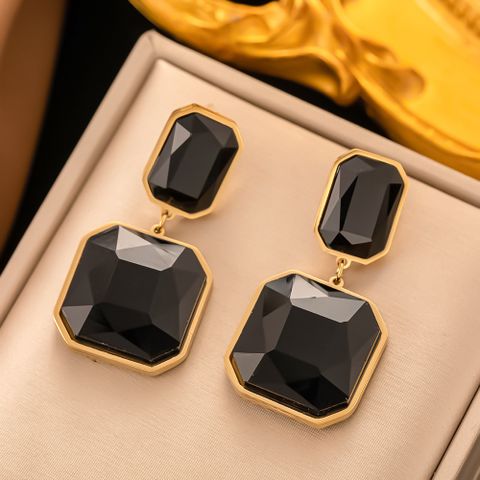 1 Pair Elegant Glam Square Water Droplets Plating Inlay 304 Stainless Steel Artificial Rhinestones 18K Gold Plated Drop Earrings